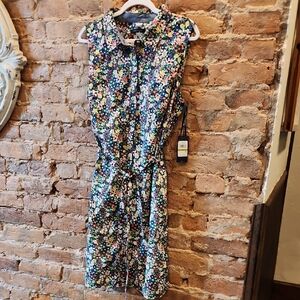 New With Tags! Tommy Hilfiger Blue Floral Midi Dress Size 14